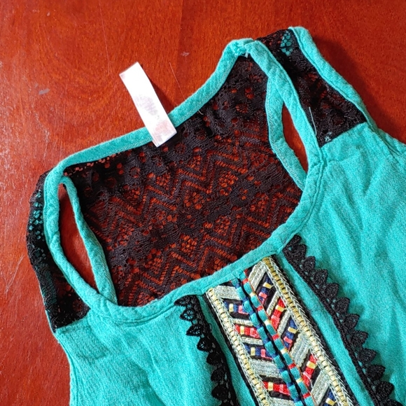 Childs M Teal Boho Indian Print tank top - Picture 2 of 5